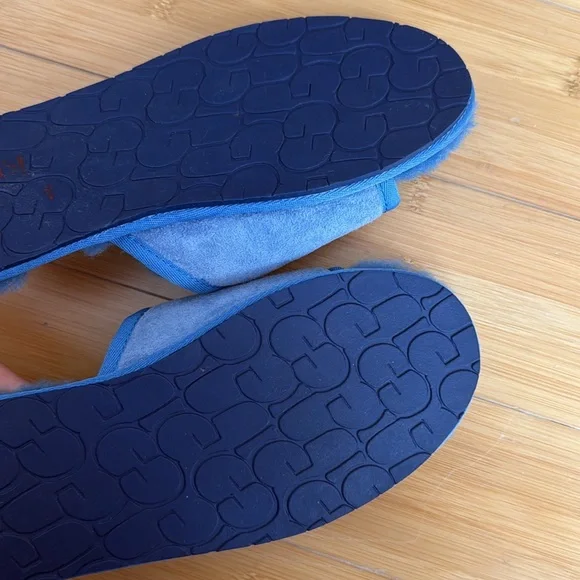 Ugg Suede Mellie Open Toe Genuine Shearling Slipper in Blue-Lyst - Picture 6 of 7